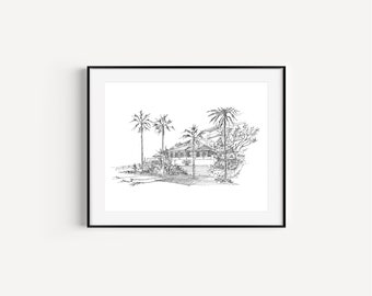 The Brockton Villa, San Diego, La Jolla, California Art Prints, Pen and Ink Drawing, La Jolla Travel Gifts