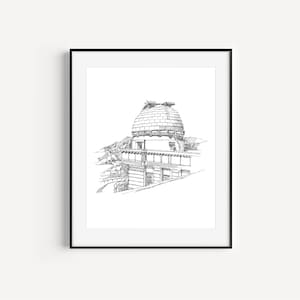 Griffith Observatory, Los Angeles, California, California Travel Gift, Print of Original Plein Air Pen and Ink Drawing, Los Angeles Landmark