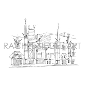 Grauman's Chinese Theater, Hollywood Kult, Digitale Datei, Kalifornien Clip Art, Hochzeit Karten, LA Wahrzeichen, Einladungen, branding, Journaling
