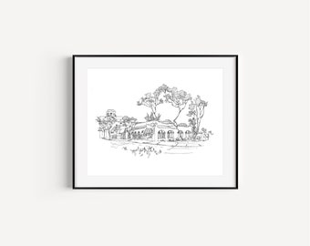 Laguna Village, Laguna Beach, California, Plein Air Pen and Ink Drawing, Greeter’s Corner, Pacific Coast Highway, California Travel Gifts