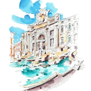 Trevi Fountain, Rome, Original Watercolor, Italy Travel, Europe Sketchbook