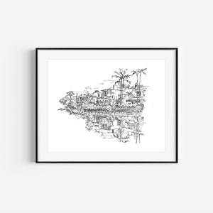 Venice Beach Canals, California Plein Air, LA Gifts, Los Angeles Landmarks, Pen and Ink Drawings, Venice Sketches