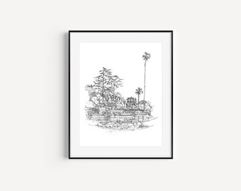 The Beverly Hills Sign, Gifts From Beverly Hills, California Travel, LA Gifts, Los Angeles Wall Art, Plein Air Pen and Ink Drawing