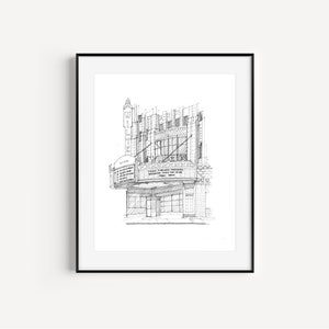 Wiltern Center Theatre, Koreatown, Los Angeles, California, LA Landmarks, Los Angeles Drawings and Sketches, Theatre Lover Gift