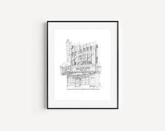 Wiltern Center Theatre, Koreatown, Los Angeles, California, LA Landmarks, Los Angeles Drawings and Sketches, Theatre Lover Gift