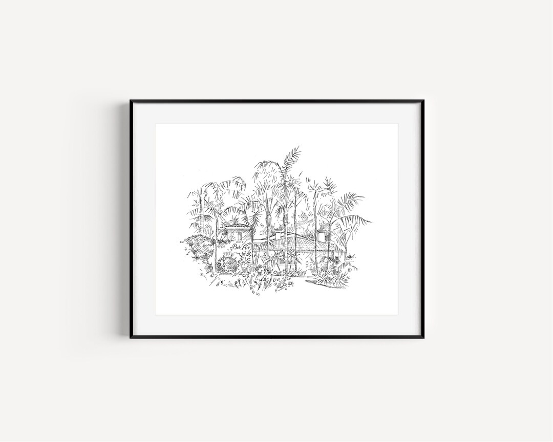 Hotel Bel-air, California, Print of Pen and Ink Drawing, LA Gifts, Los ...