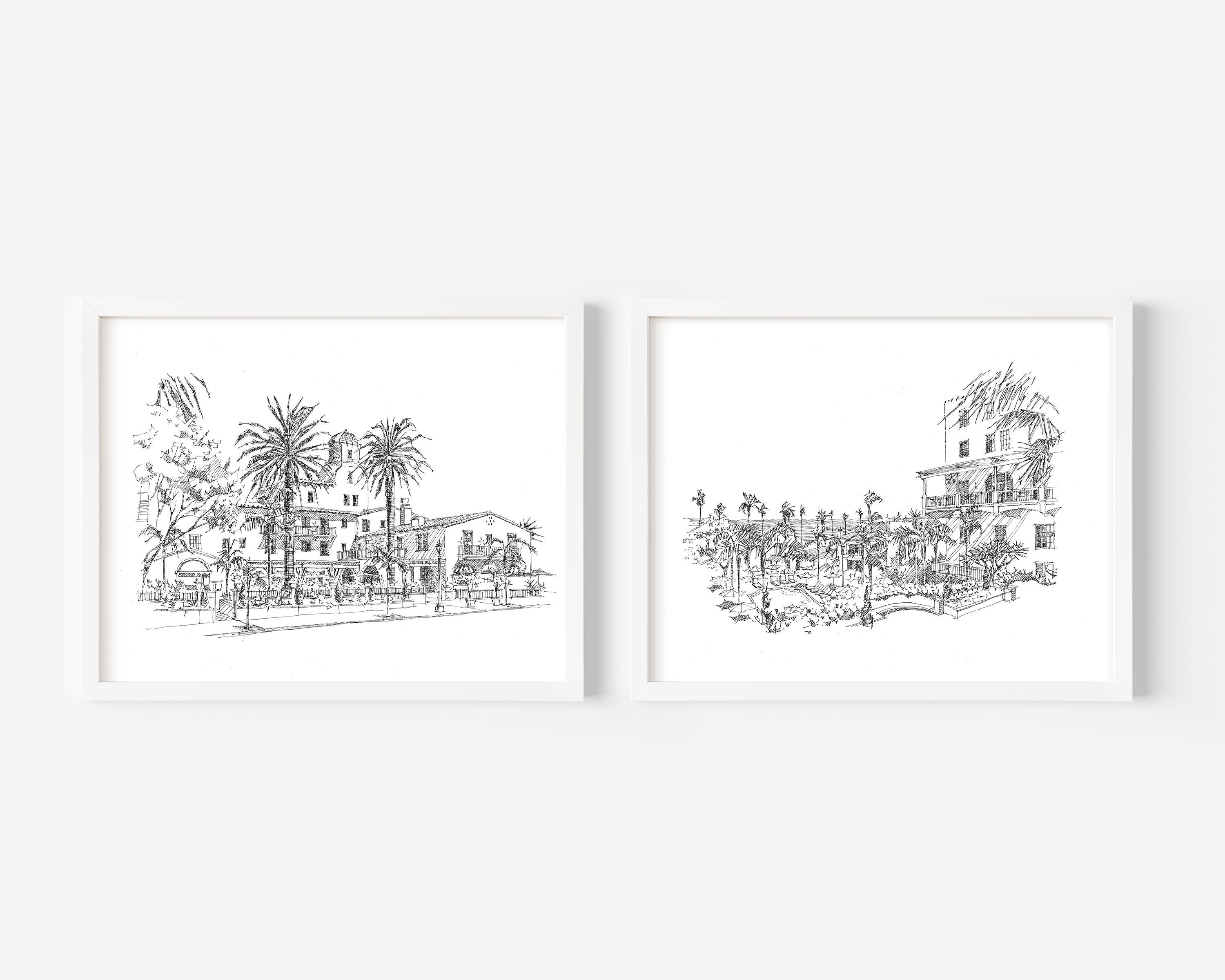 La Valencia Hotel Pen and Ink Drawing Print, La Jolla California Art ...