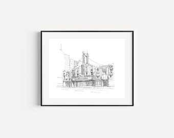 Hollywood Pantages Theatre, Gifts from Hollywood, California Travel, Print of Original Plein Air Pen and Ink Drawing