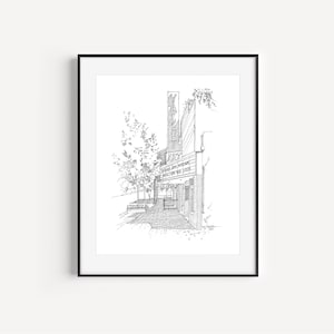 May include: A black and white line drawing of a movie theater building with the word "Valley" on the marquee. The marquee also reads "Where the Movies Are Better Than the Food".