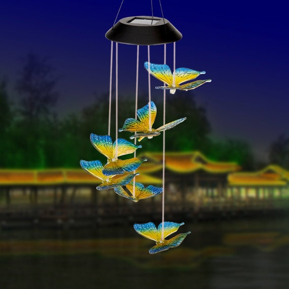 Butterfly Solar Wind Chimes Outdoor Color Changing Waterproof Etsy