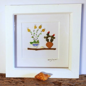Garden White Frame FLOWERS AND VASES #15 Seaglass Seagirl International Seaglass and Sea Pottery