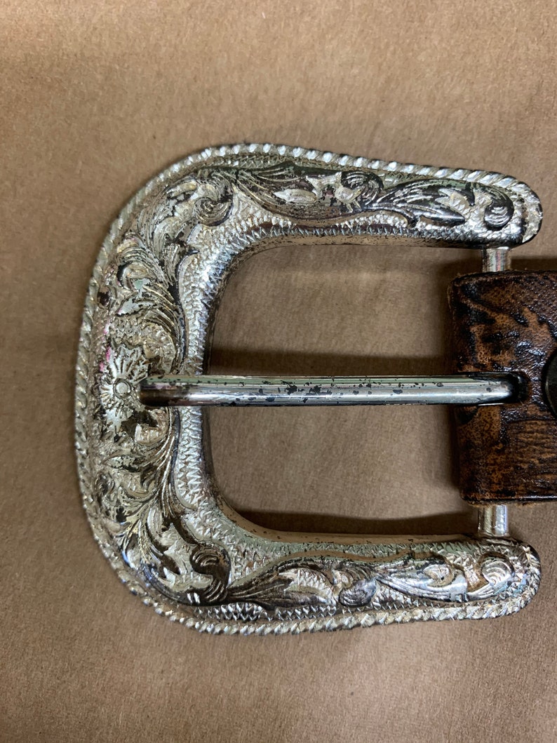 Vintage genuine brown leather concho belt