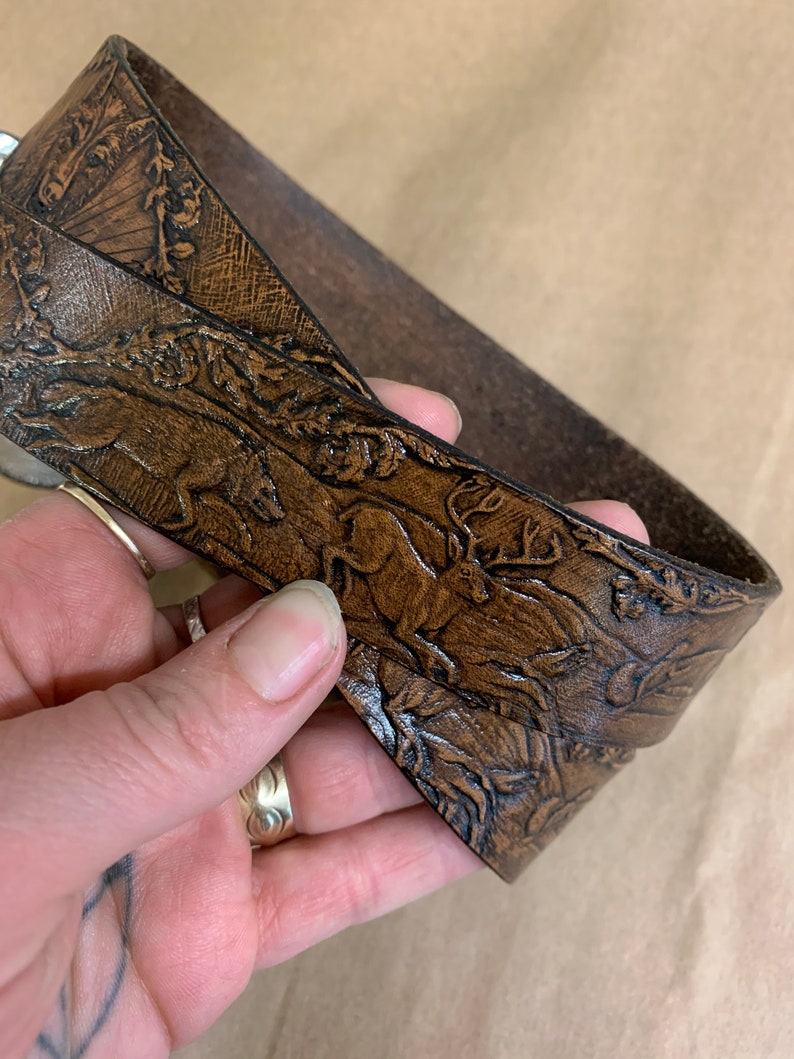 Vintage genuine brown leather concho belt