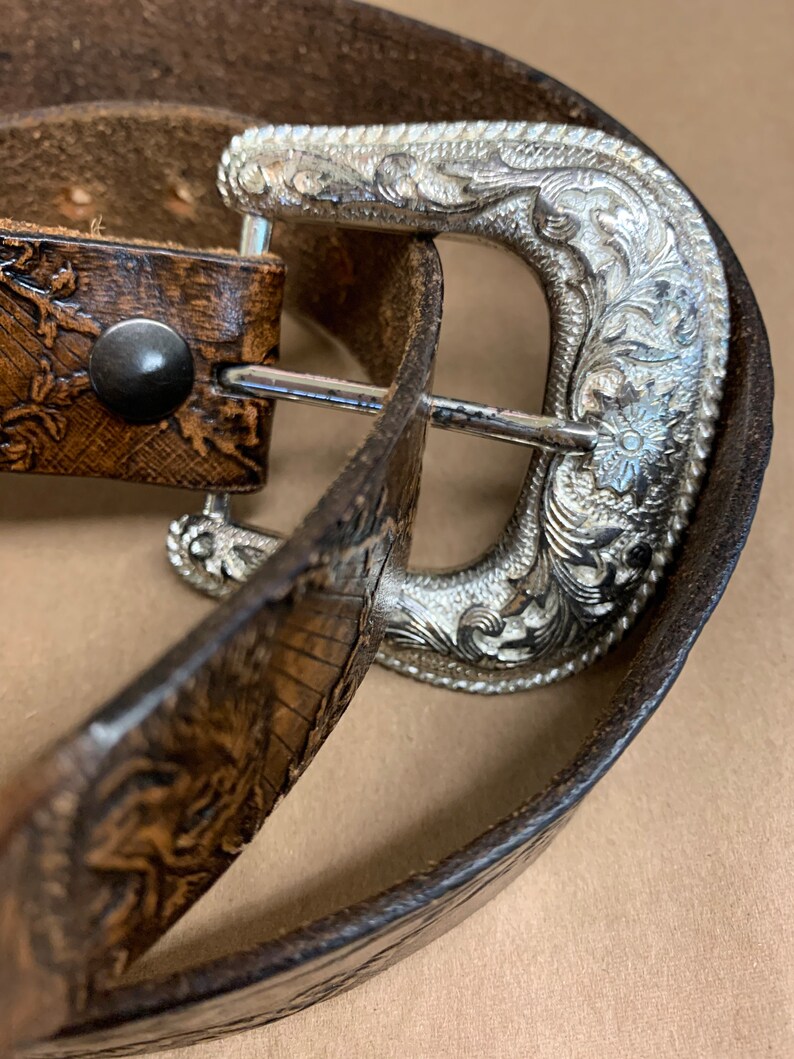 Vintage genuine brown leather concho belt