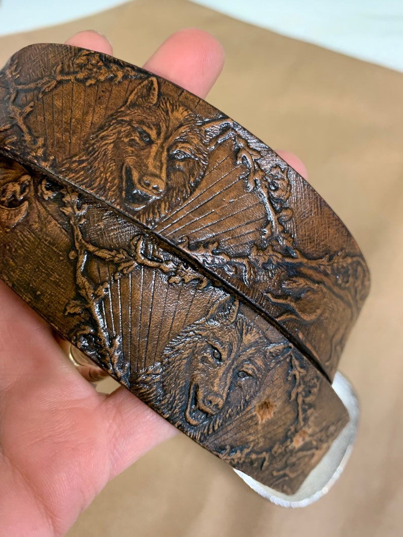 Vintage genuine brown leather concho belt