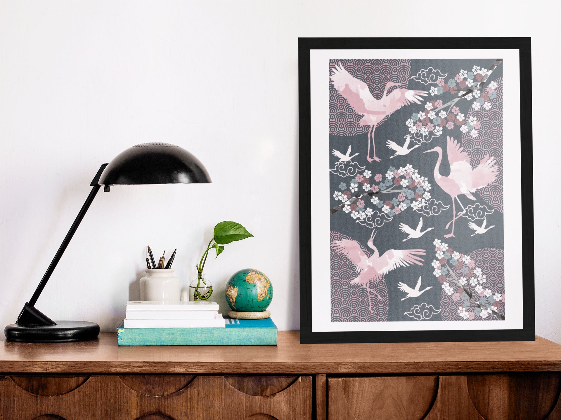 Japanese Crane Wall Art Japanese Style Art Print Japanese Etsy UK