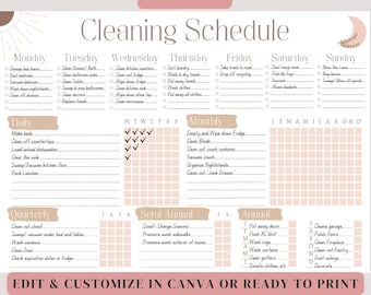 Editable Cleaning Schedule | Cleaning Checklist | PDF & Canva Template | Printable | Goodnotes | Weekly Chores | Digital Cleaning List