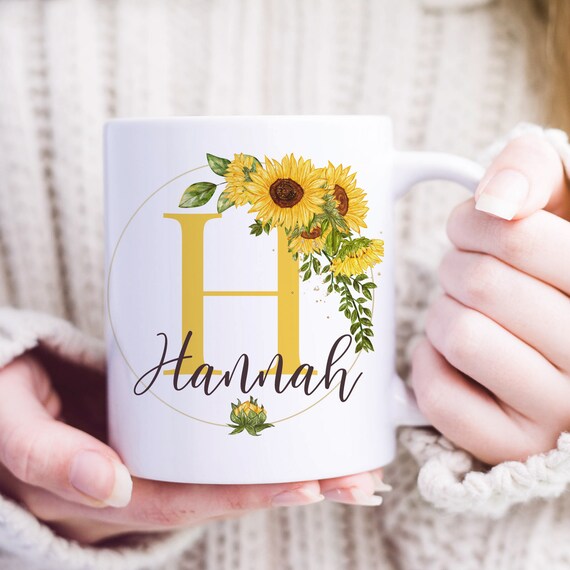 Personalised Mug Initial Name Sunflower Tea Coffee Gift Office Friends Birthday Personalised Mug Initial Name Sunflower Tea Coffee Gift Office Friends Birthday