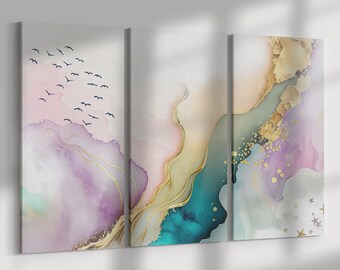 Spring Air Canvas 3 Piece Wall Art Print Set, Abstract landscape in pastel colors