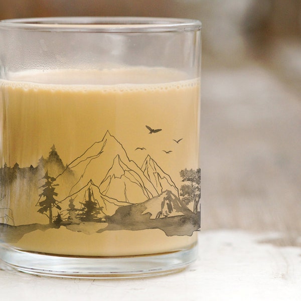 Bird Mountain Glass Mug, Clear Coffee Cup