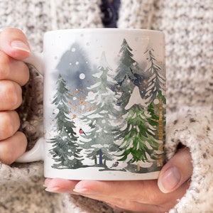 Winter Mug, Ceramic Forest Mug for Hot Cocoa, Coffee, and Christmas Gifting