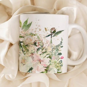 Pure Peony Mug, floral mug, Floral Coffee Mug, Wildflower Mug, beautiful feminine neutral colours, flower mug, pretty mug, unique cute mug