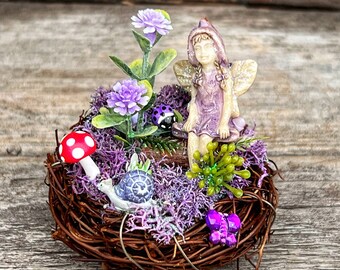Itty Bitty Fairy Gardens, Tiny Nest with Itty Bitty Betty Fairy, Miniature Fairy Garden, Birthday Party Favor, Complete Fairy Garden Gift
