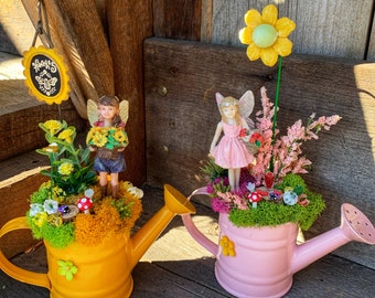 Fairy Garden - Miniature Fairy Gardens, Fairy Garden in Watering Cans, Birthday Gift for Mom, Mother's Day Gift for Mom, Mini Fairy Gardens