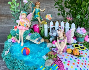 Fairy Garden, Swimming Pool Fairy Garden, Miniature Fairy Garden, Complete Fairy Garden, Girl Fairies Swimming, Mother's Day Gift for Mom