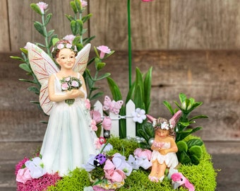 Fairy Garden, Wedding Fairy Garden, Miniature Bride & Flower Girl Fairy, Complete Fairy Garden, Fairy Garden Accessories/Fairy Garden Supply