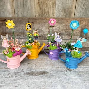 Miniature Fairy Garden: Watering Can with Fairy & Moss Decor