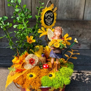 Fairy Garden - Fall Sunflower Miniature Fairy Garden, Complete Fairy Garden Kit, Fairy Garden Accessories, Miniature Garden Supplies