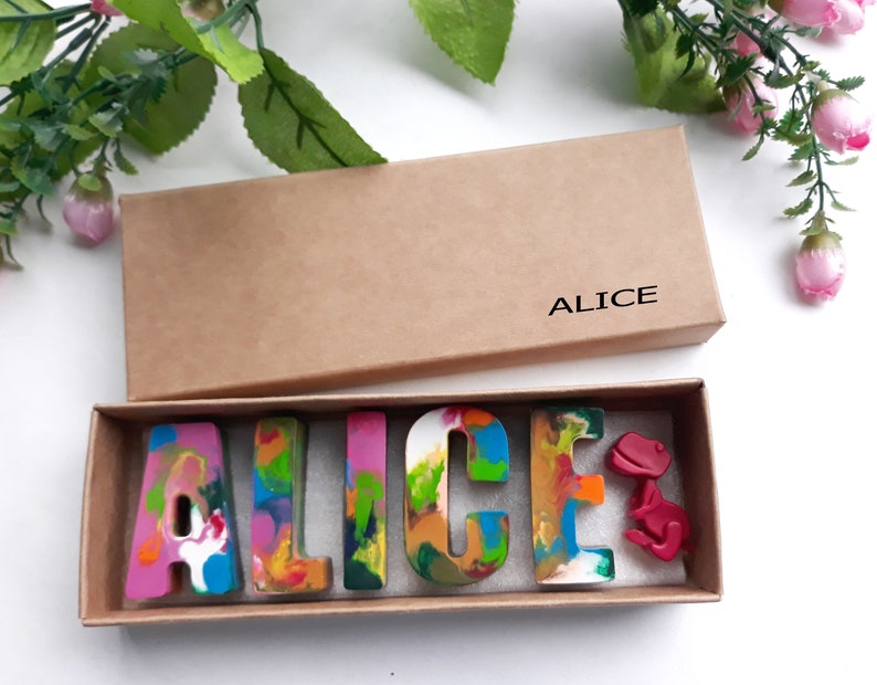 Kids NAME Crayons in a Gift Box Birthday Kids Crayon Gift Set NAME Crayons for Kids Flower Girl Gift Personalized Name Crayons image 5