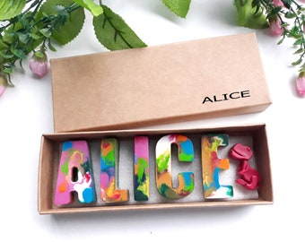 Kids NAME Crayons in a Gift Box -  Birthday Kids Crayon Gift Set - NAME Crayons for Kids - Flower Girl Gift - Personalized Name Crayons