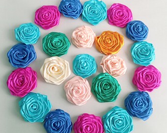 10-100 psc set Satin Rose Flowers Handmade wedding decoration, DIY flowers Headband Supplies