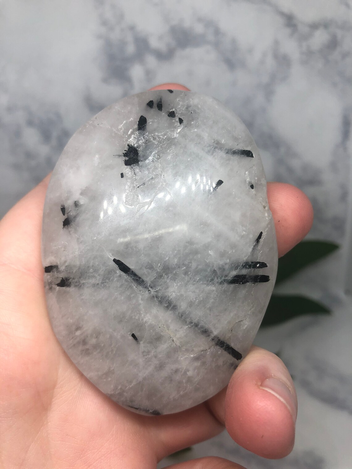 Milky Quartz with Black Tourmaline Inclusions Palmstone Etsy