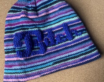 READY TO SHIP Reversible Bitch Hat, Handknit Sweary Beanie Funny Gift, Two Hats In One, Double Thick