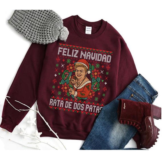 Feliz Navidad Long Sleeve Tee, Latina Sweatshirt, Paquita la de Barrio, Holiday Shirt, Ugly Christmas, Spanish gift, Regalos de Navidad
