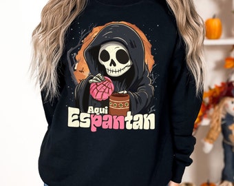 Aqui espantan! Spanish Halloween, Dia de los muertos, Spooky Babe, Latina sweatshirt, Pan Dulce, Ghost Sweatshirt, Day of the death