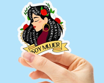 Soy mujer latina sticker, Mexican sticker, Spanish sticker, Floral sticker, Calcomania, Pegatina, Latina sticker, Regalos en Español