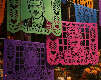 Custom Día de Muertos Papel Picado Portrait – Personalized Mexican Paper Art for Altars