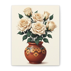 Rosas Blancas Art Print, Mexican wall art, Mexican art, Latin art, Mexican kitchen decor, Mexican decor, Mexican gifts, Mexican Clay, Canvas