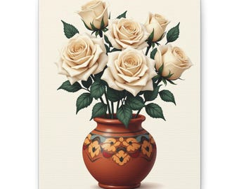 Rosas Blancas Art Print, Mexican wall art, Mexican art, Latin art, Mexican kitchen decor, Mexican decor, Mexican gifts, Mexican Clay, Canvas