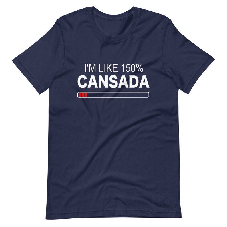 May include: A navy blue t-shirt with white text that reads "I'm like 150% Cansada" with a red progress bar underneath.
