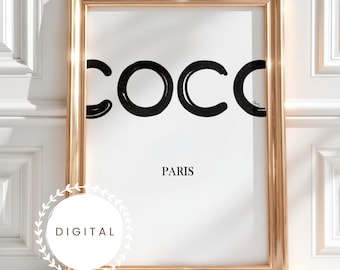 Hand-Drawn Coco Wall Art Modern Monochromatic Fashion Print Instant Digital Download in JPEG Format