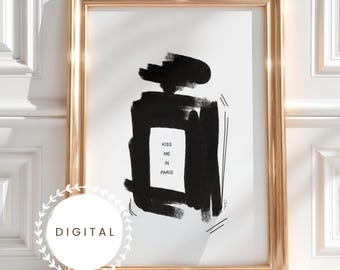 Kiss Me in Paris Perfume Bottle | Hand-Drawn Wall Art | Instant Digital Download in JPEG Format