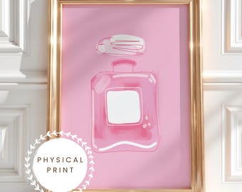 Handgezeichnetes rosa Parfüm Wandkunst Mode-Illustration ungerahmtes Poster auf mattem Papier gedruckt