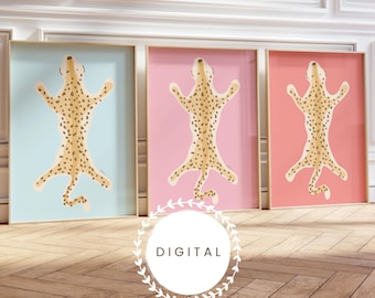 Hand-Drawn Leopard Wall Art (Set of 3) Cheetah Wall Decor Instant Digital Download in JPEG Format