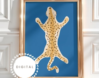 Hand-Drawn Leopard Wall Art Royal Blue Cheetah Fashion Decor Instant Digital Download in JPEG Format
