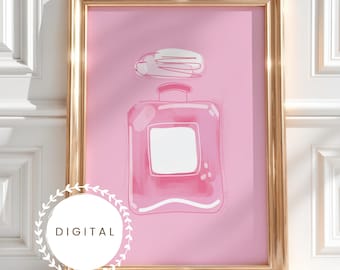 Hand-Drawn Pink Perfume Wall Art Fashion Illustration Decor Instant Digital Download in JPEG Format